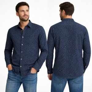 Sovereign Code Men's Navy Blue Paisley Button Down Shirt L Cotton Blend Casual